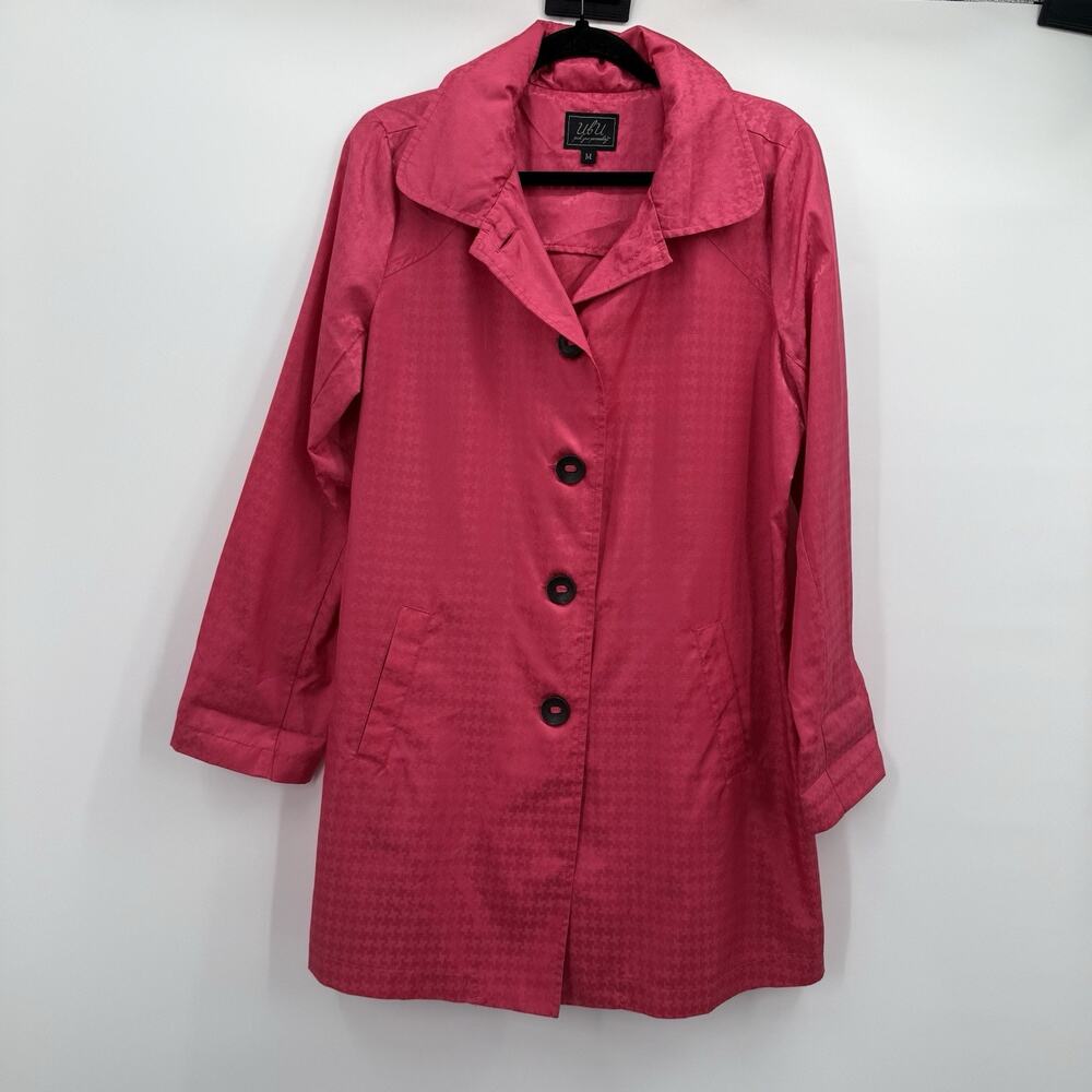 UBU Jacket Womens Medium Pink Houndstooth Art Button Statement‎ Long Line